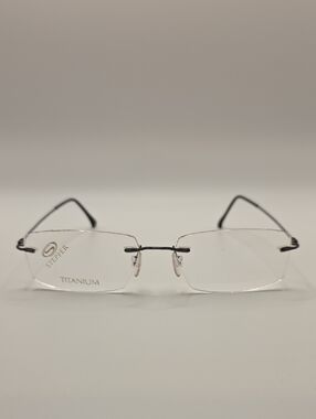 Stepper Non-Prescription Rimless Titanium Glasses in Gunmetal